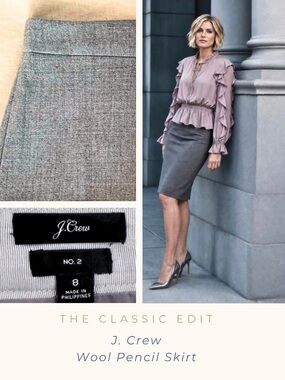 J.Crew | Lined Wool Pencil Skirt | Grey | Knee Length